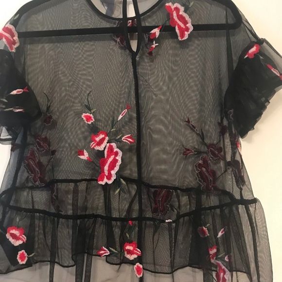 ASOS Floral Sheer Peplum Top, Size 2 - Picture 5 of 5